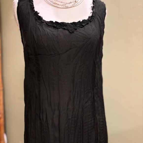 Vtg. Sheer Black Maxi Dress w/ Lace Trim One Size Fits like a 6 - Picture 1 of 8